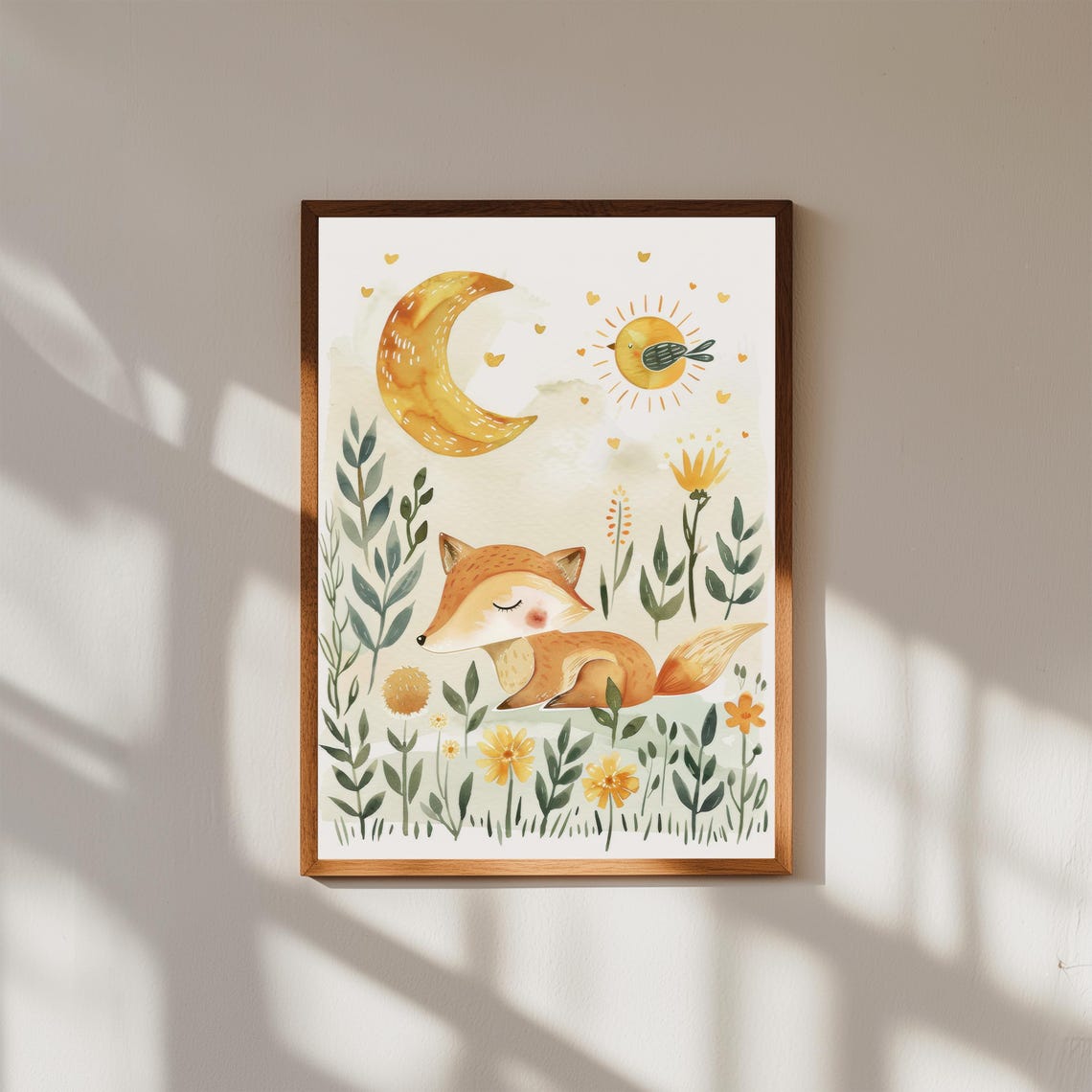 Watercolor Fox Nursery Art Day Night Animal Prints
