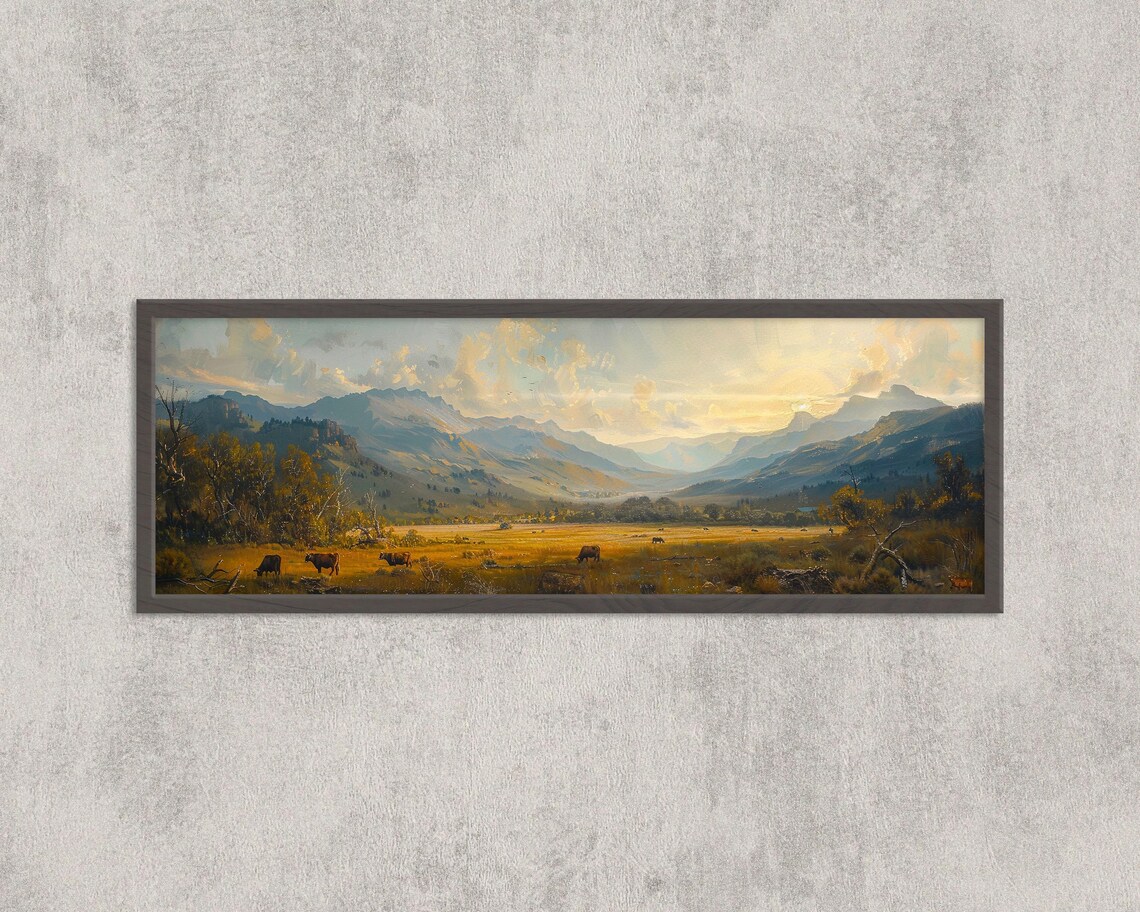 Western Landscape Print, Golden Morning Grazing Cows