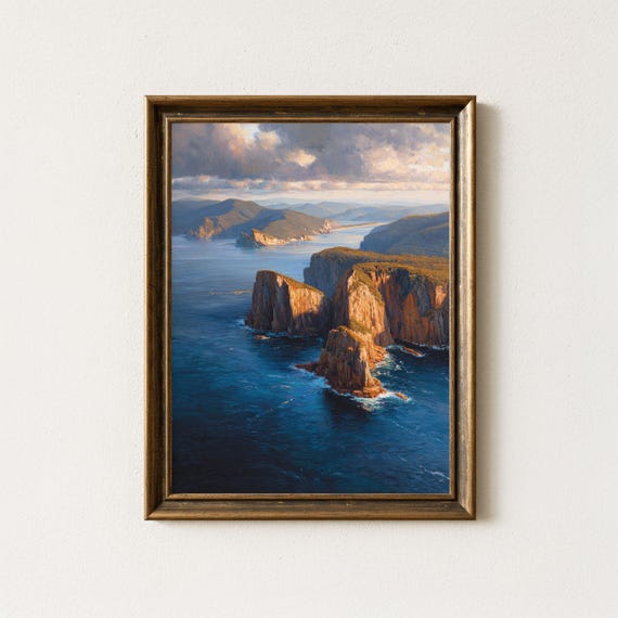 Tasman Peninsula Art Print Coastal Cliffs Oil Painting Tasmania Landscape