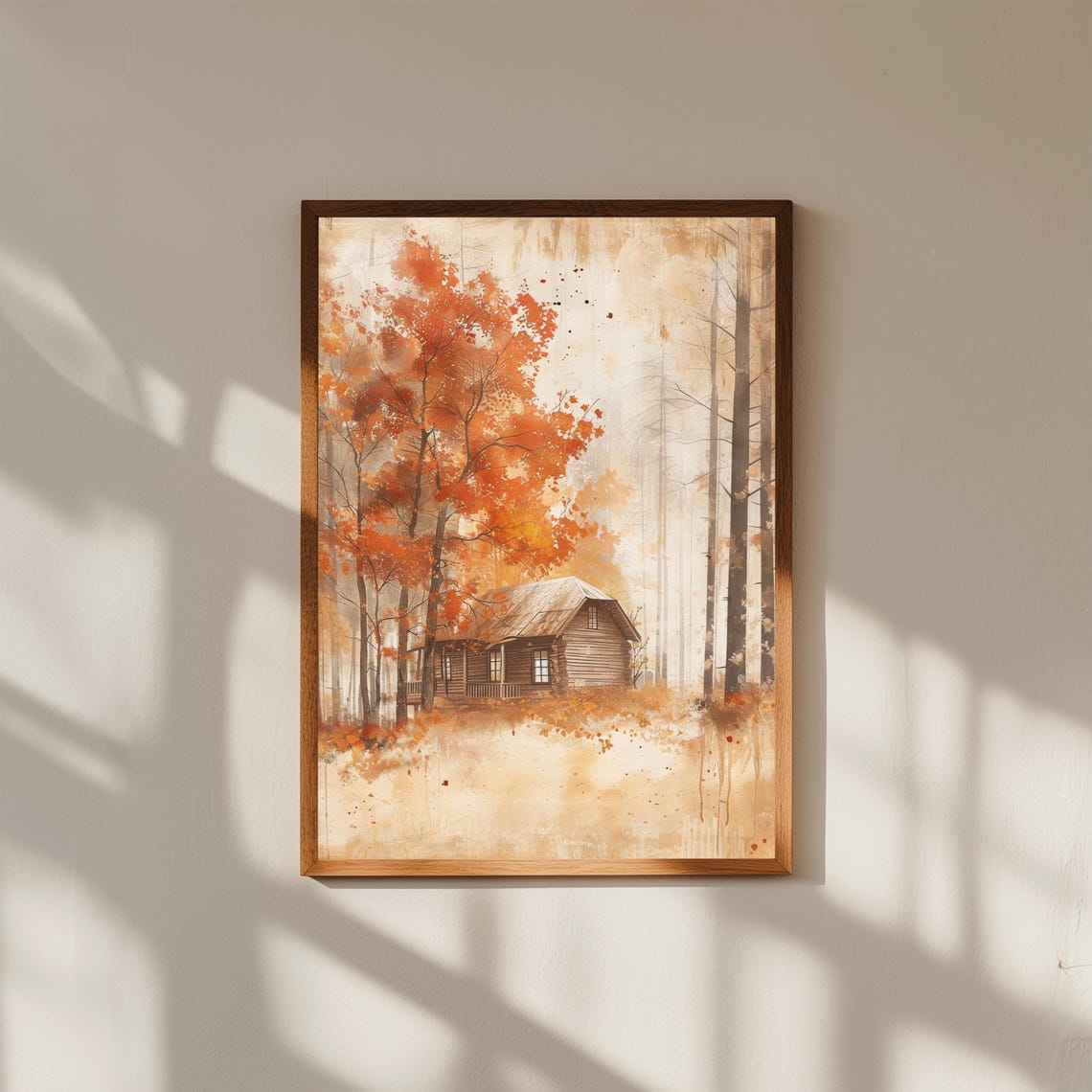 Cozy Cabin Art Print Rustic Forest Landscape