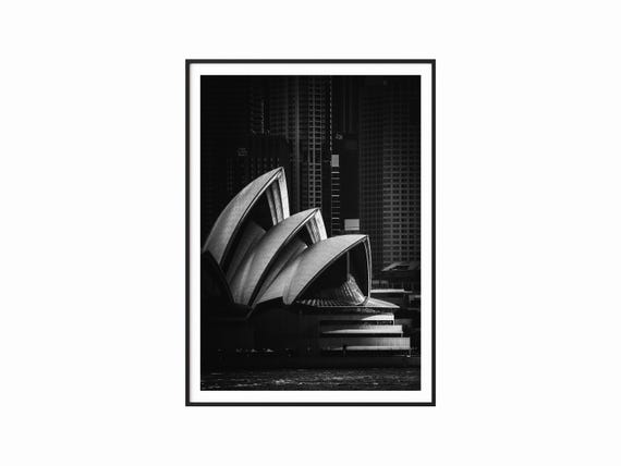 Sydney Opera House Black And White Photography Print Minimalist Architecture Wall Art Australia Travel Decor