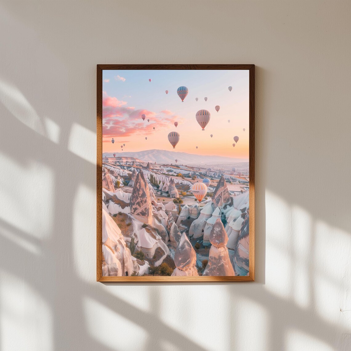 Cappadocia Sunrise Hot Air Balloons Over Valley Pink Sky Poster