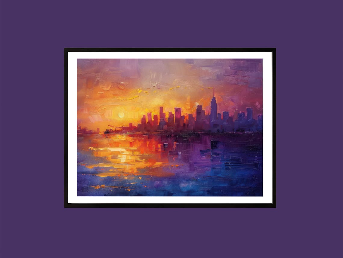 Manila Skyline Sunset Oil Painting Print Modern Cityscape Wall Art