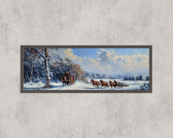 Victorian Winter Sleigh Teams Snowy Forest Christmas Art Poster