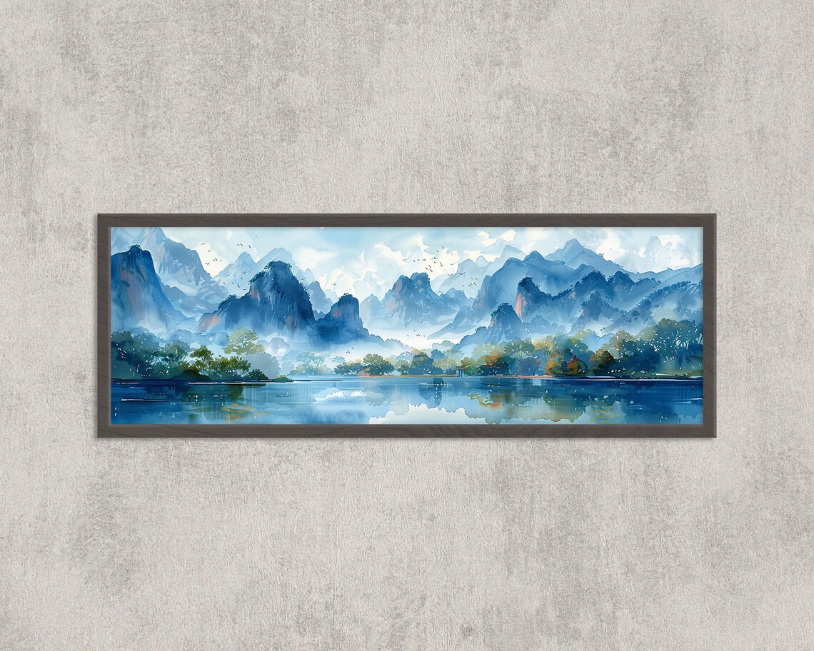Phong Nha Vietnam Blue Karst Mountains Misty Watercolor Poster