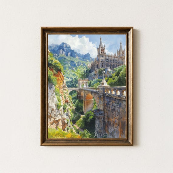 Las Lajas Sanctuary Watercolor Print Gothic Architecture Travel Poster