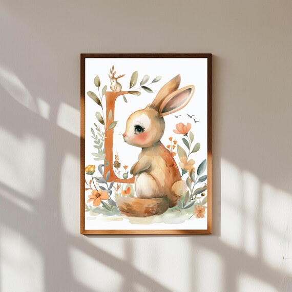 Baby Animal Initial Print Whimsical Nursery Wall Art