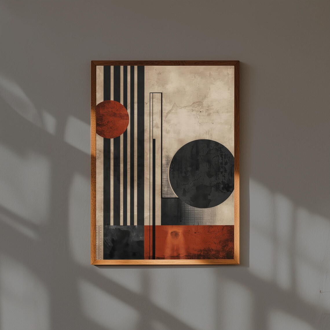 Modern Bauhaus Geometric Red Sun Black Circle Abstract Art Poster