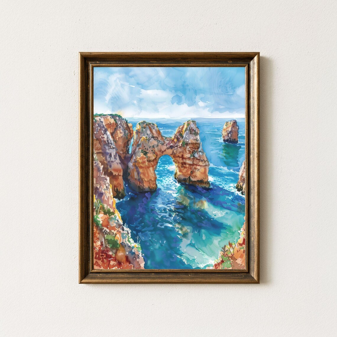 Lagos Portugal Algarve Sea Arches Cliffs Watercolor Coastal Art Poster