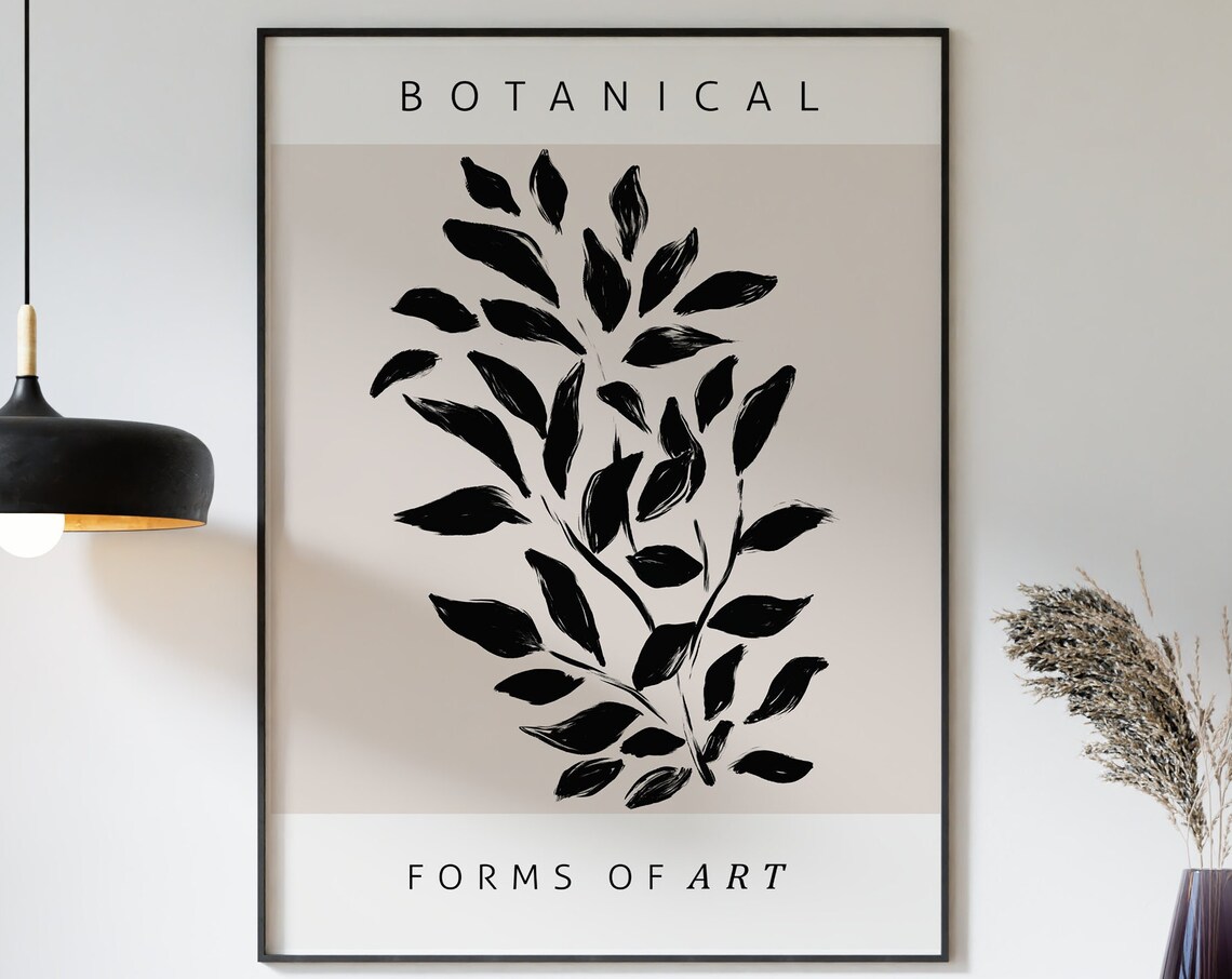 Botanical Forms Of Art Black Leafy Branch Beige Minimalist Wall Poster - Image 2
