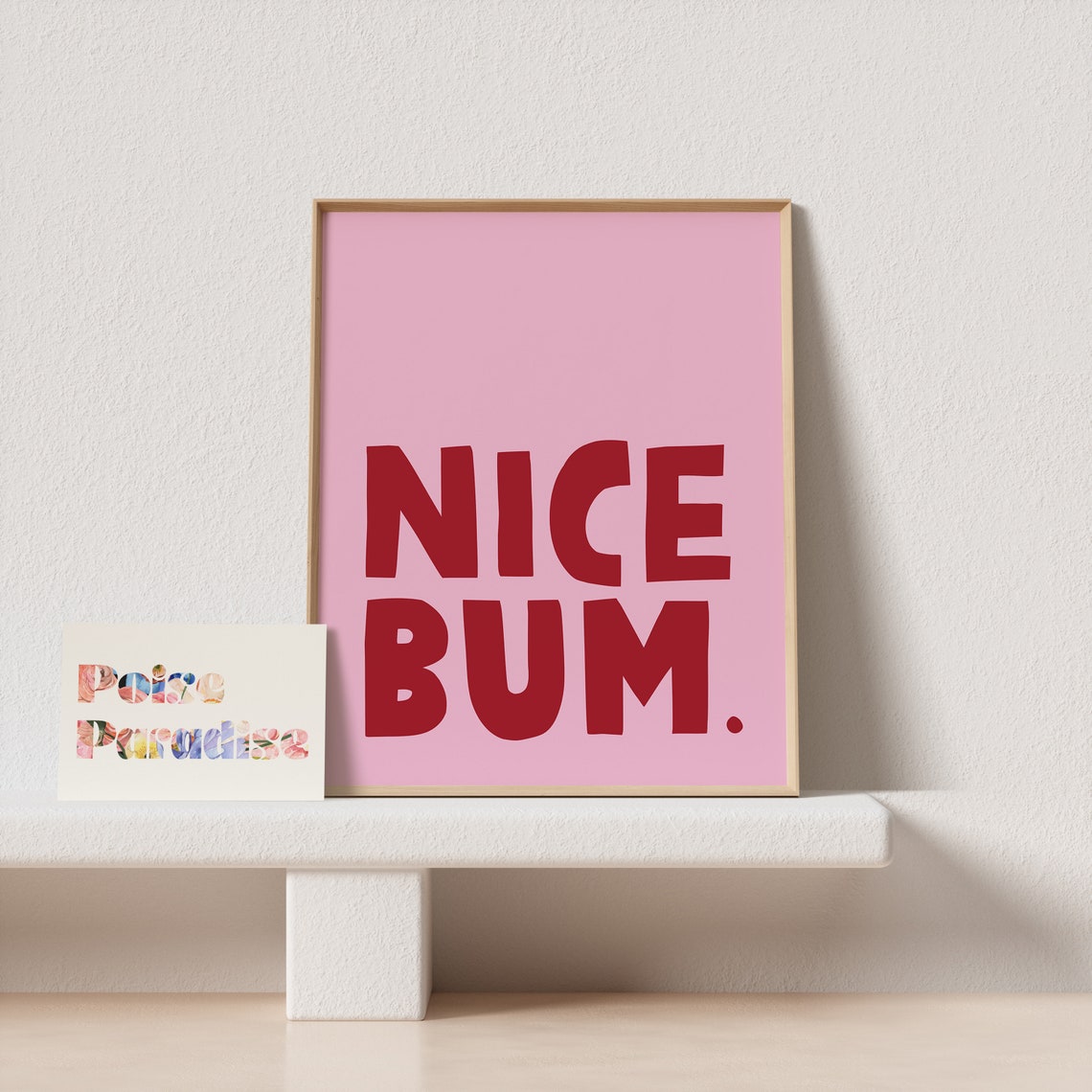 Nice Bum Maximalist Pink Red Typography Art Print Cheeky Playful - Image 4