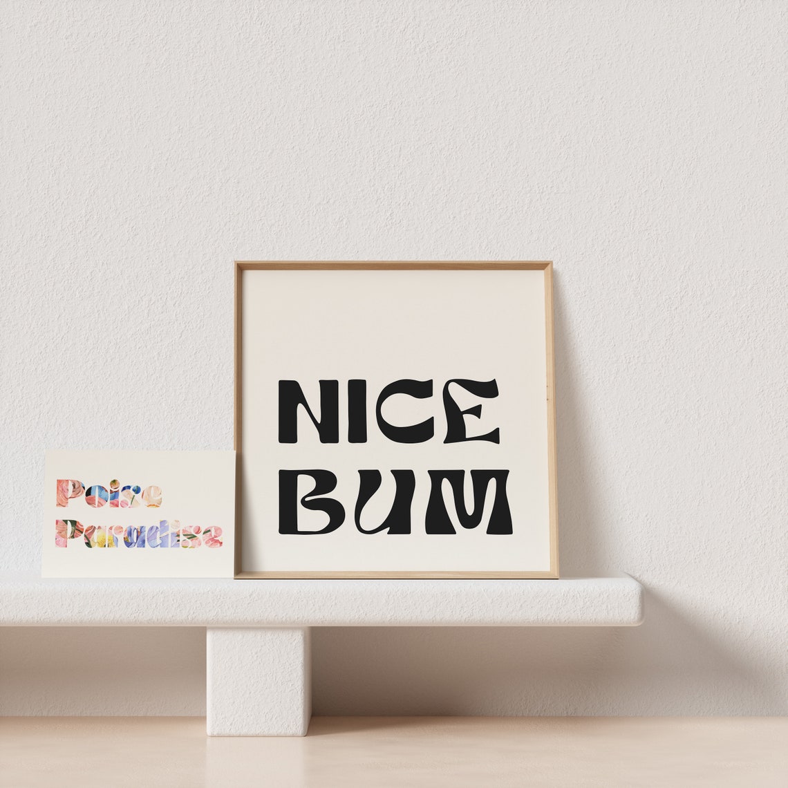 Nice Bum Cheeky Bold Black Cream Square Typography Art Print - Image 3