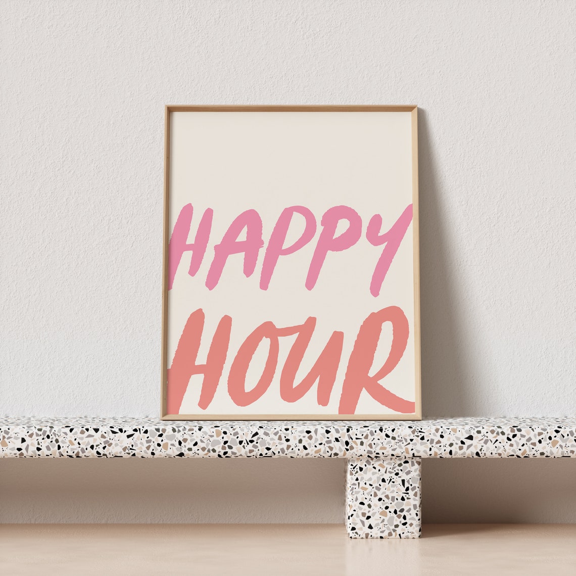 Happy Hour Pink Brush Lettering Minimal Bar Quote Poster Decor - Image 3