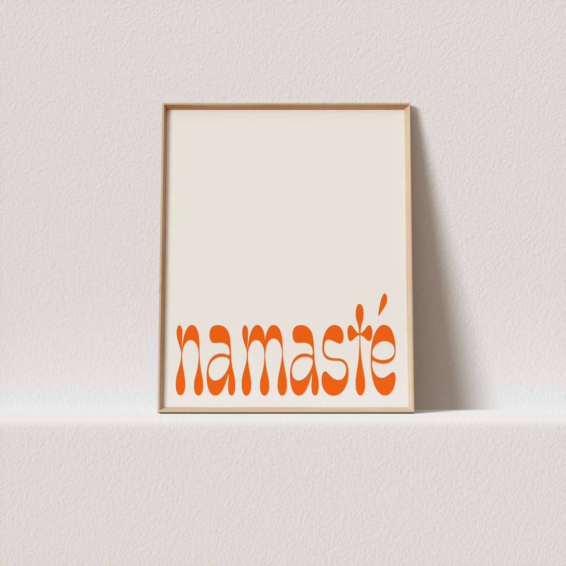 Namaste Orange Retro Wavy Yoga Studio Inspired Cream Wall Poster
