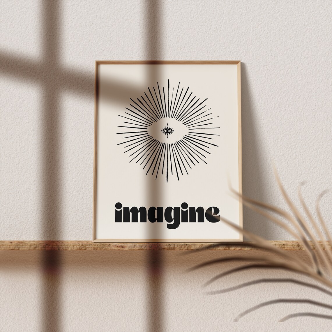 Imagine Word Retro Black Type With Sunburst Eye Line Art Quote Poster - Image 2