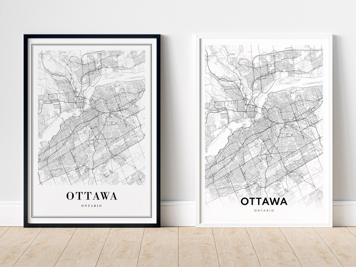 Ottawa Ontario Canada Minimalist Street Map Black White Wall Art