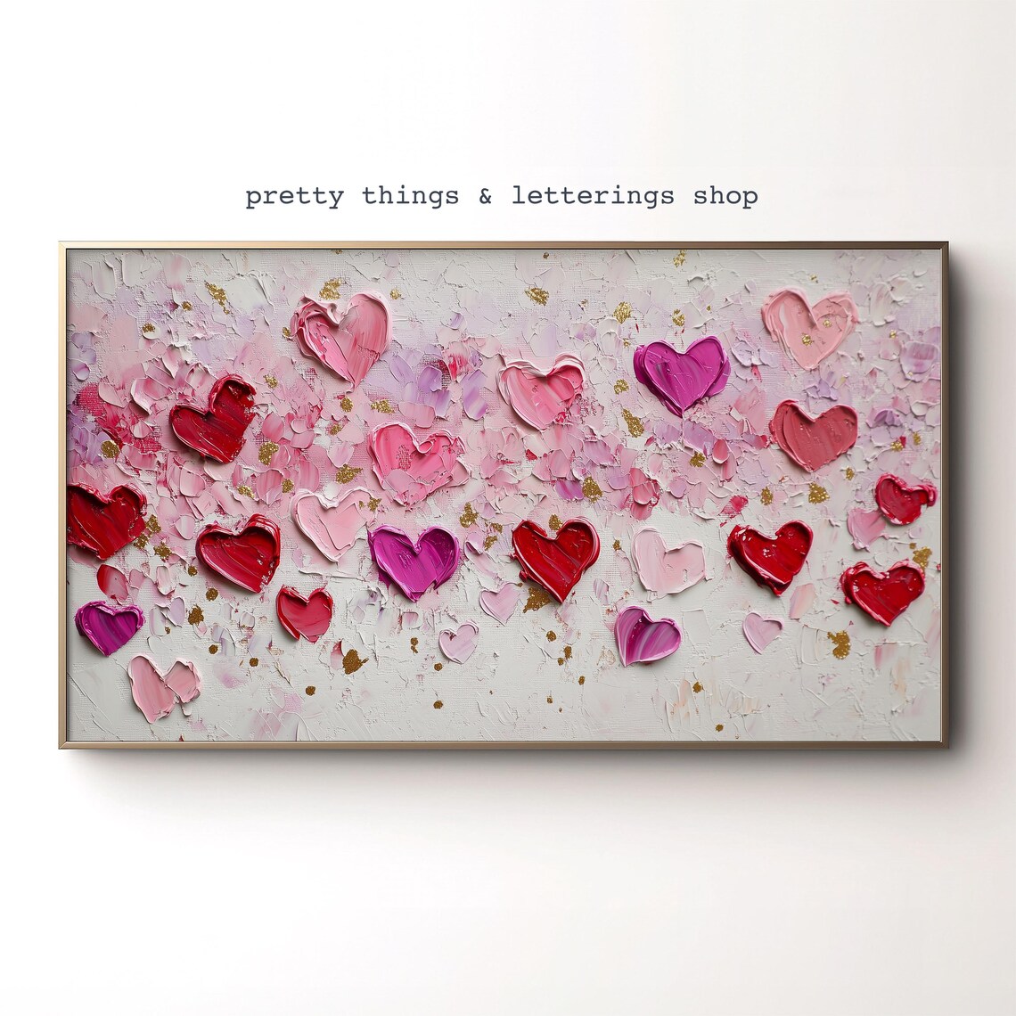 Pink Red Hearts Impasto Painting Gold Accents Valentine Poster