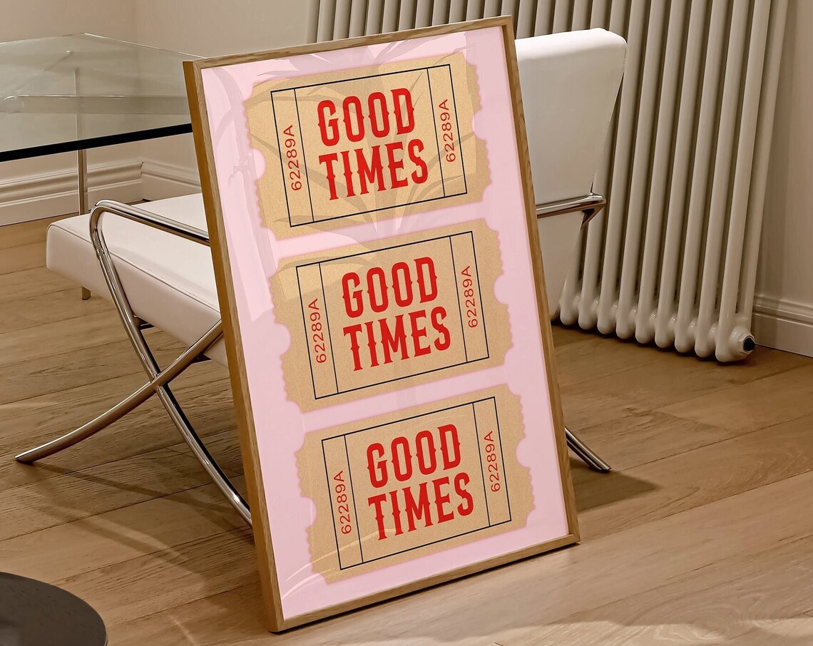 Good Times Pink Ticket Stub Trio Orange Pop Art Party Poster - Image 2