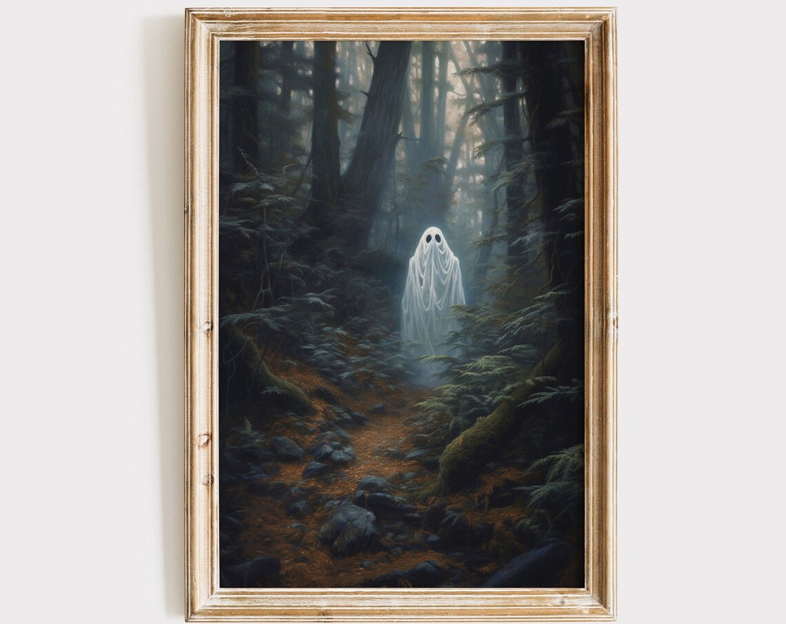 Ghost in Spooky Forest Halloween Dark Academia Gothic Art Poster