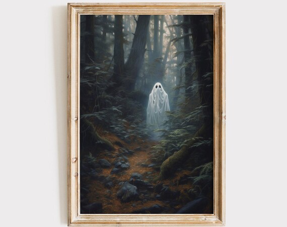 Ghost in Spooky Forest Halloween Dark Academia Gothic Art Poster
