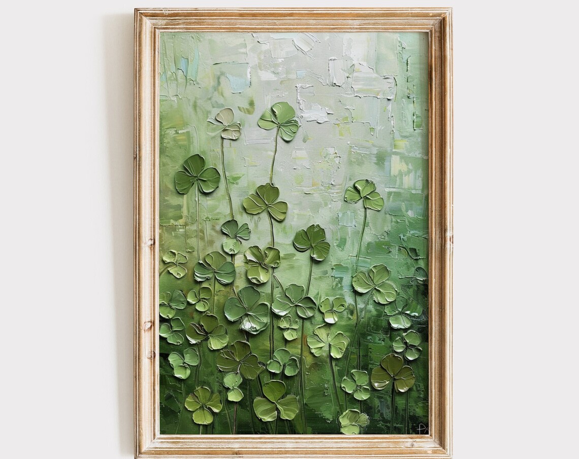Shamrocks Textured Green Impasto Oil Painting St Patricks Day Poster