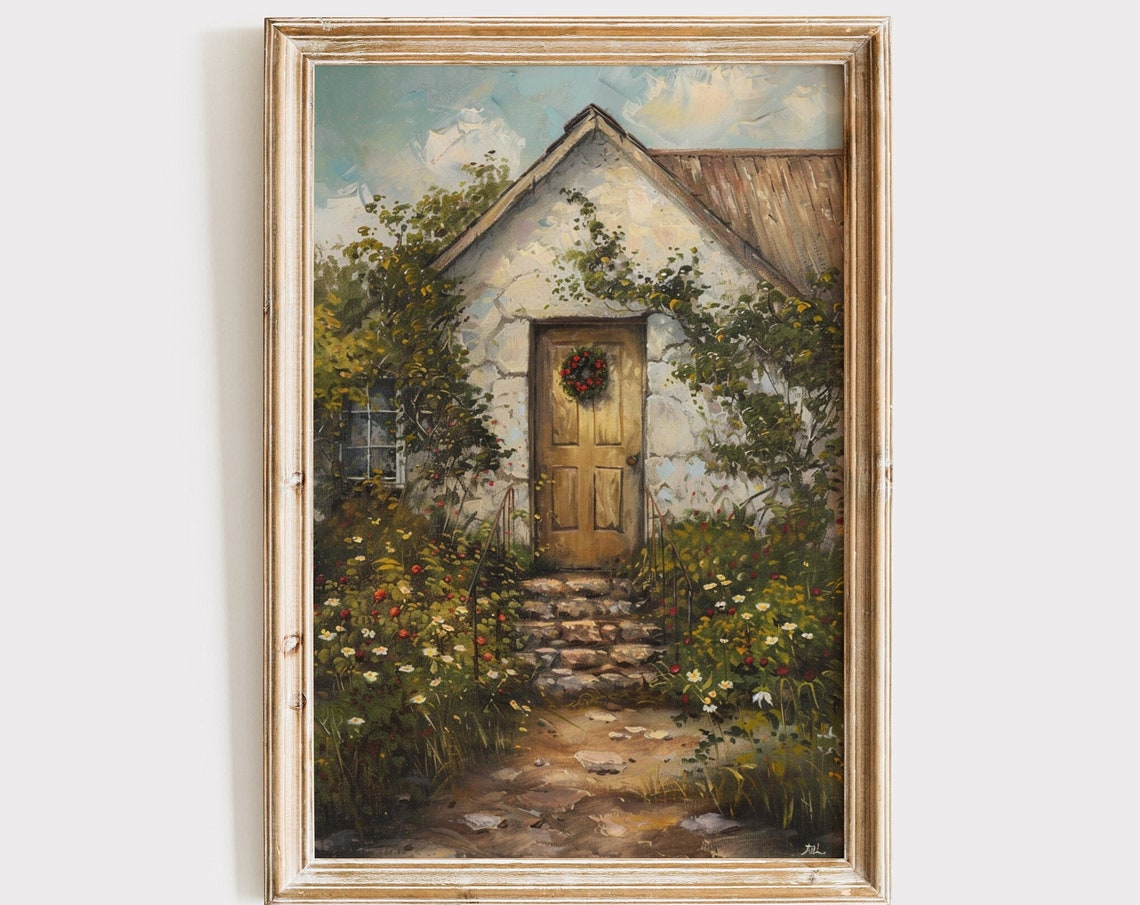 Vintage Cottage Painting Cottagecore Artful Art Spring Summer Wall Decor Farmhouse Antique Bedroom Lvingroom Rustic