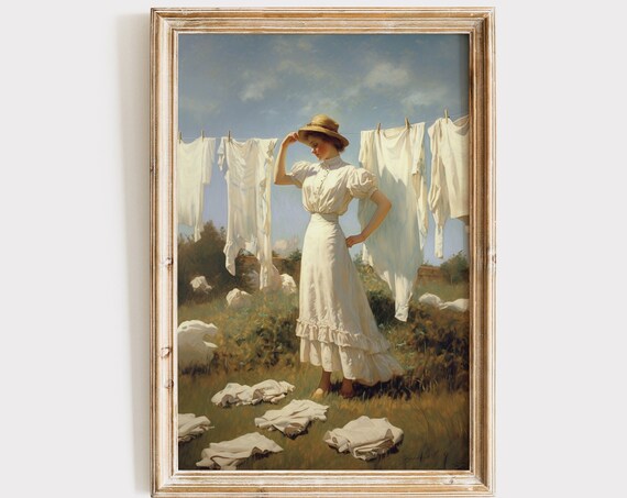 Clothesline Painting Vintage Laundry Room Art Print