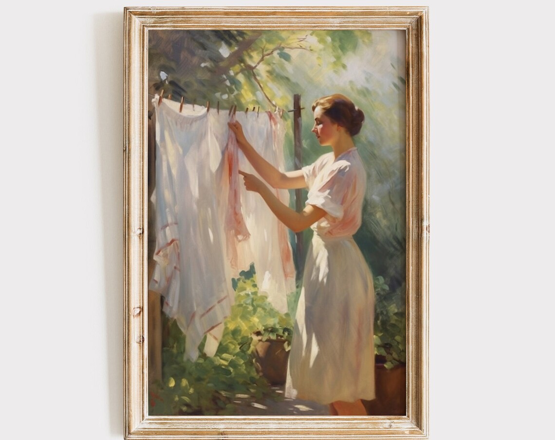 Clothesline Painting, Vintage Laundry Room Poster