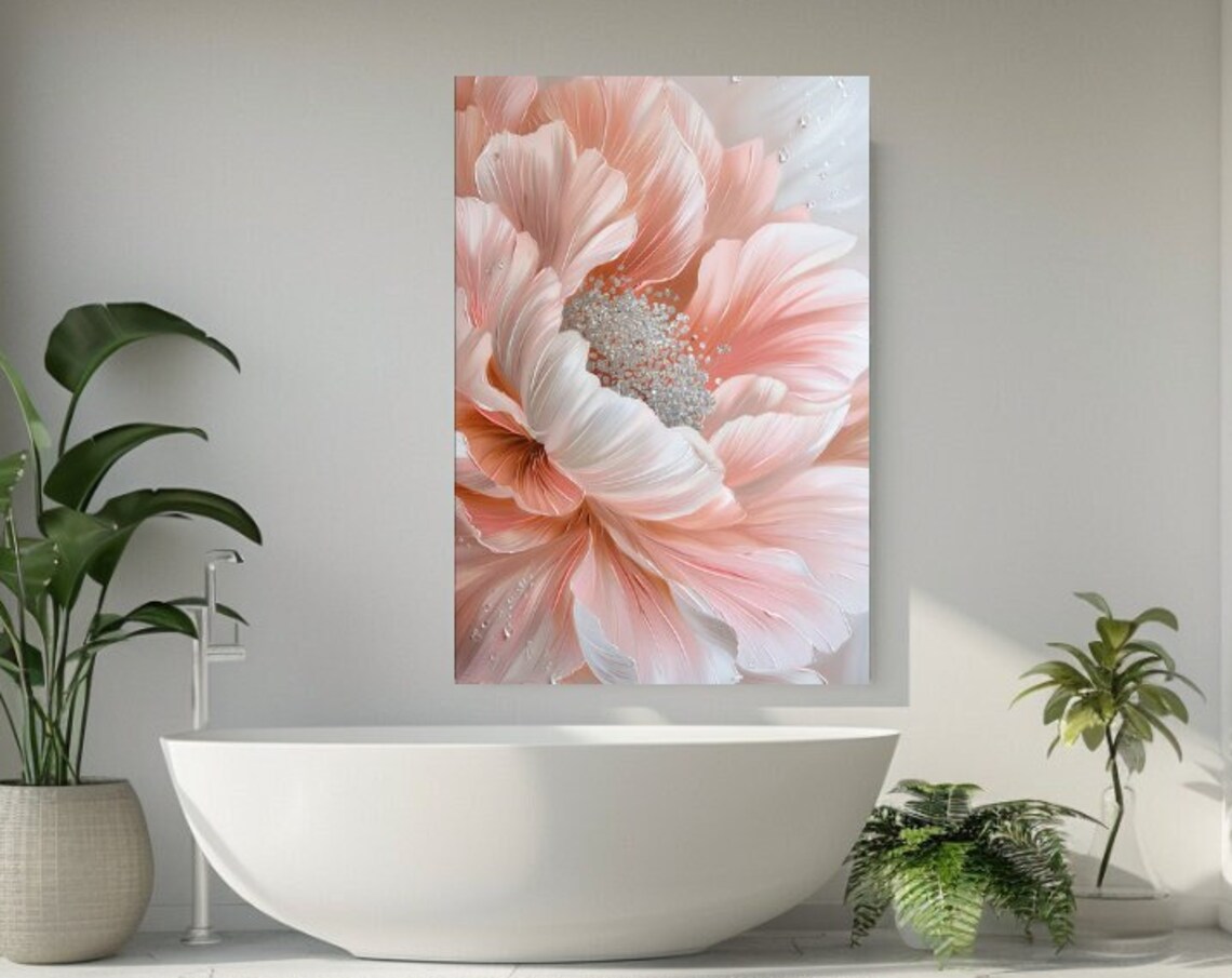Blush Pink Peony Closeup Watercolor Floral Elegant Wall Art Poster