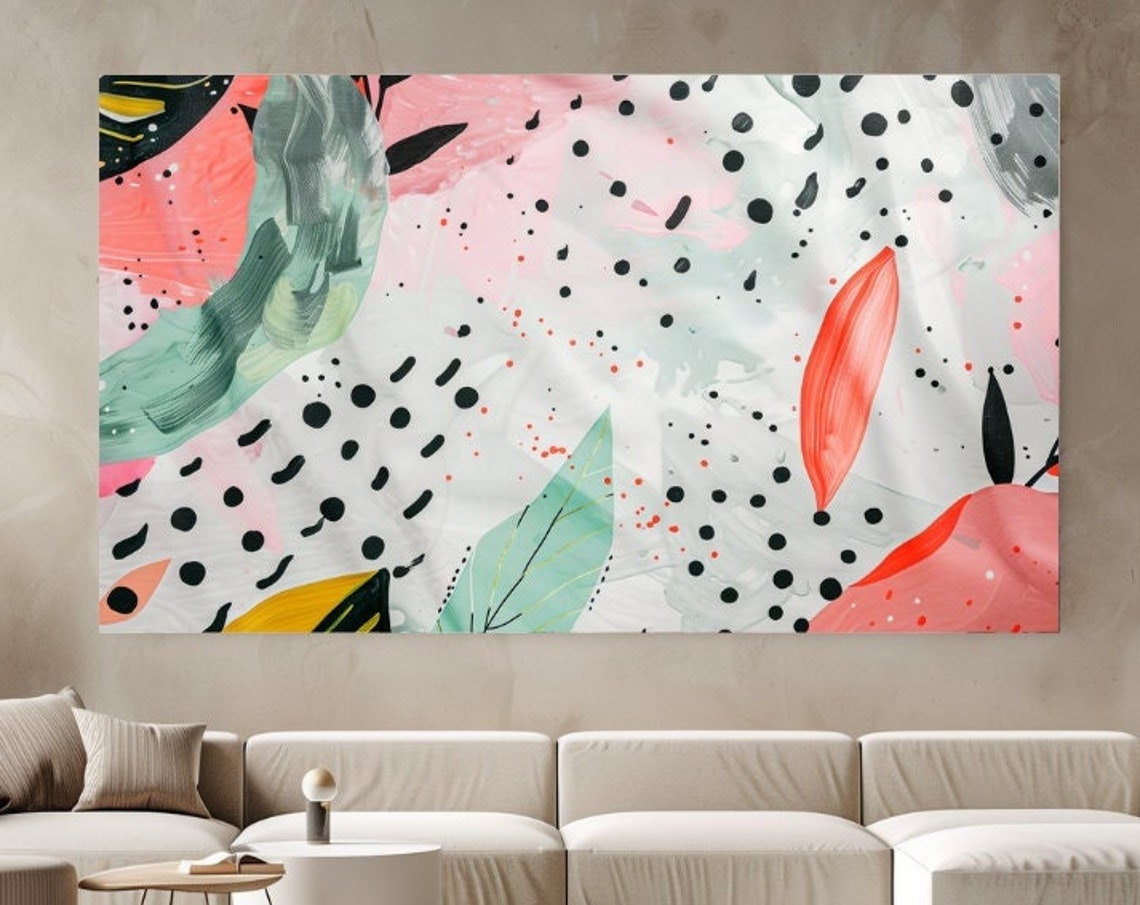 Pastel Abstract Pink Mint Coral Polka Dots Playful Modern Art Poster