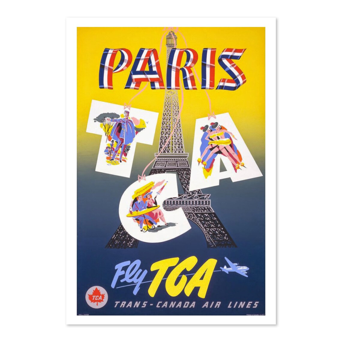 Paris Fly TCA Trans Canada Air Lines Vintage Airline Travel Poster