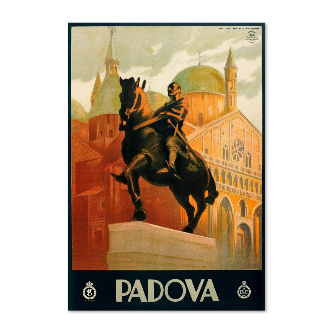 Padova Vintage Italian Travel Poster Gattamelata Equestrian Statue