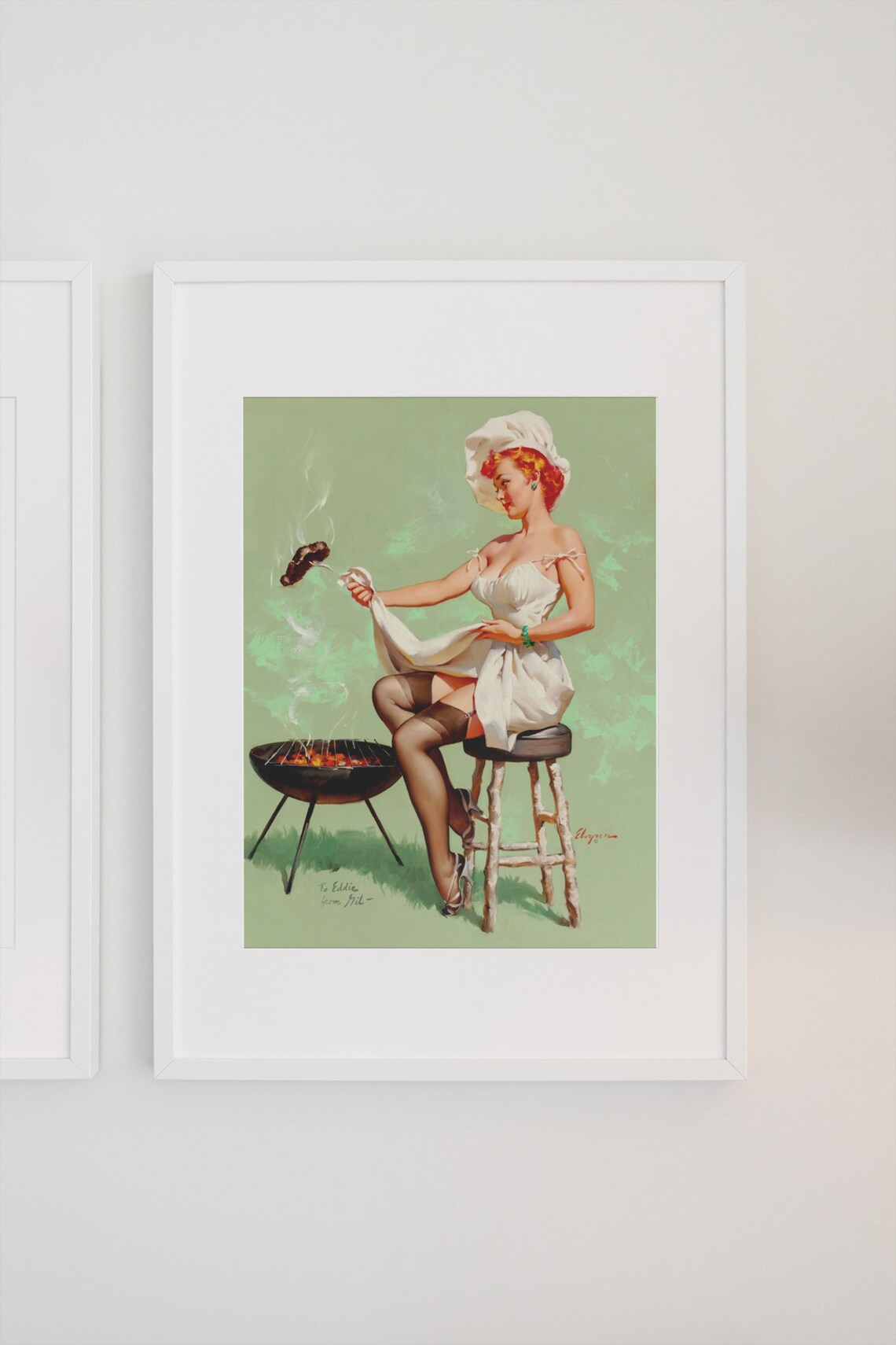 Elvgren A Lot at Steak Chef Grill Pin Up Girl BBQ Vintage Art Poster - Image 3