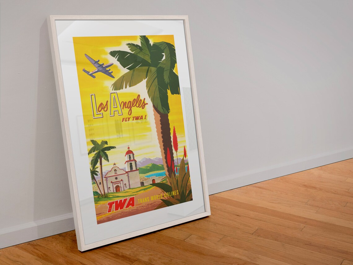 Los Angeles Fly TWA Trans World Airlines Mission Vintage Travel Poster - Image 4