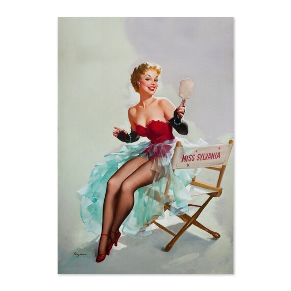 Elvgren Miss Sylvania Pin Up Girl Directors Chair Vintage Art Poster