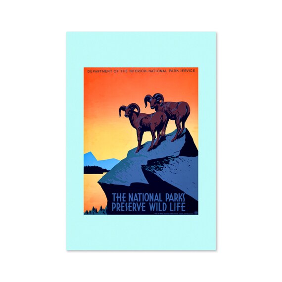 The National Parks Preserve Wild Life Bighorn Sheep 1939 WPA Poster