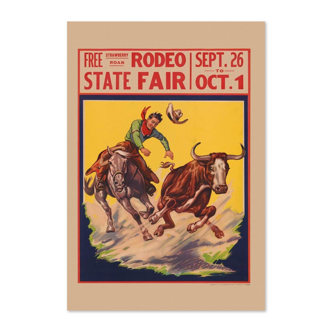 State Fair Rodeo 1930s Cowboy Steer Wrestler Poster