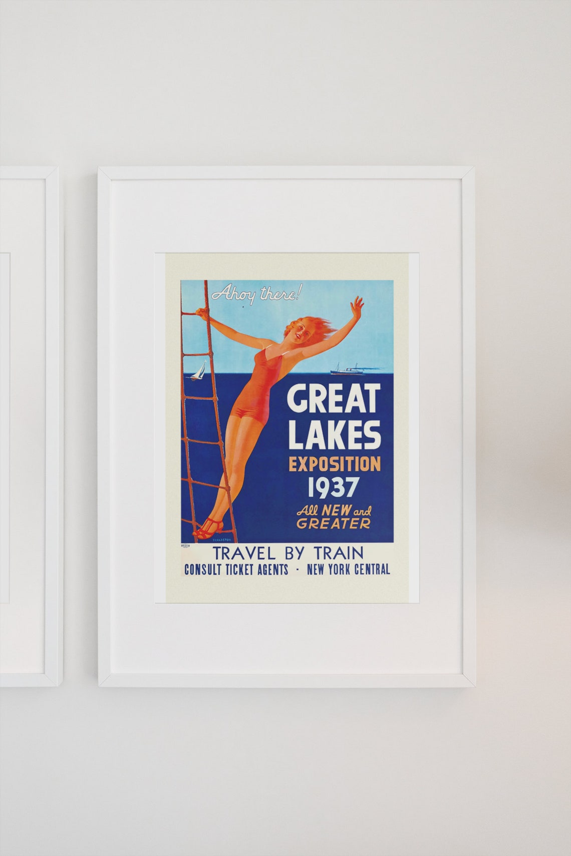 Great Lakes Exposition 1937 Ahoy There Vintage Travel Poster - Image 3