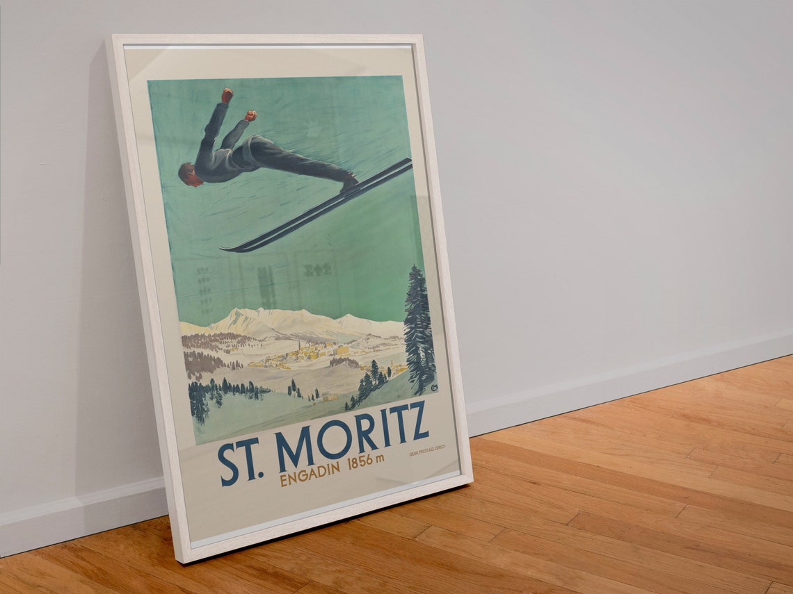 St. Moritz Engadin 1856m Vintage Swiss Classic Ski Jumping Poster - Image 4