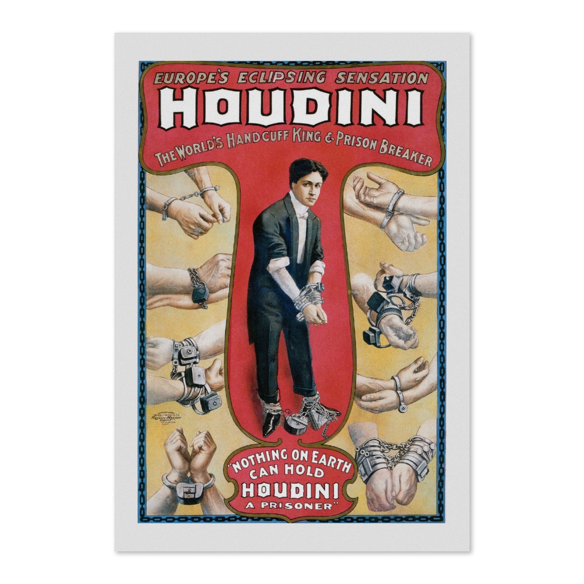 Harry Houdini Handcuff King Escape 1920s Vintage Magic Act Poster
