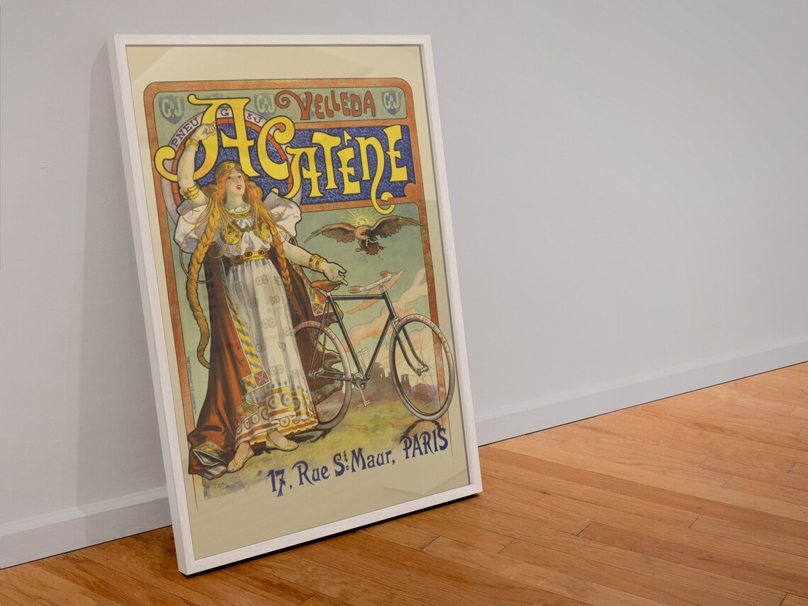 Acatene Velleda Bicycle Goddess 1890s French Art Nouveau Poster - Image 4