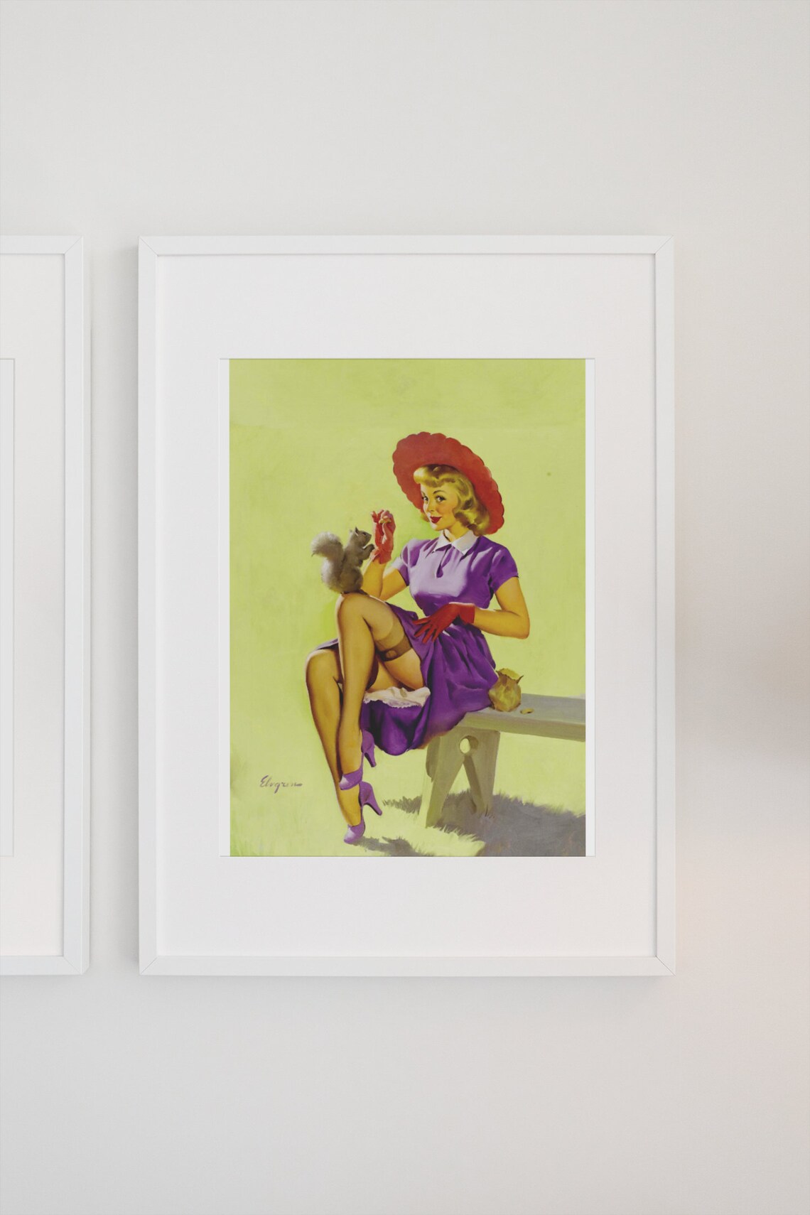 Gil Elvgren 1951 Making Friends Squirrel Park Pin Up Girl Poster - Image 3