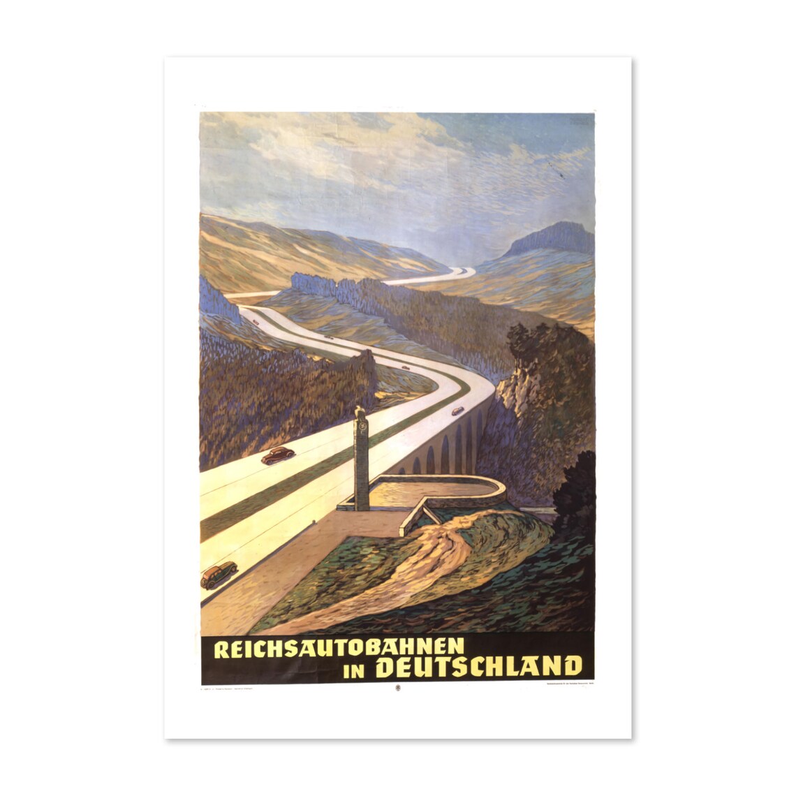 Reichsautobahnen in Deutschland 1939 German Autobahn Highway Poster