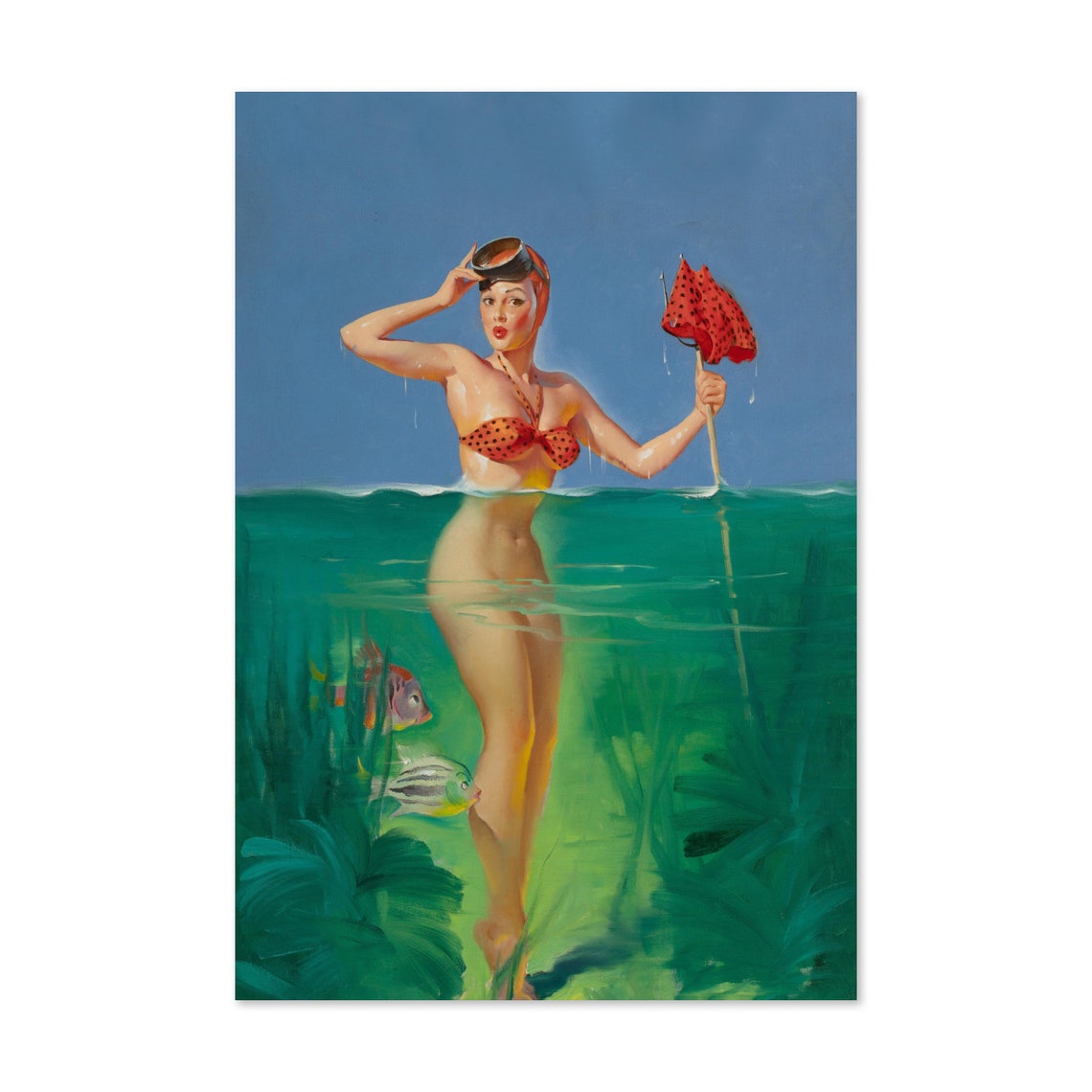 Gil Elvgren Surprising Catch Diver Pinup 1952 Retro Art Poster