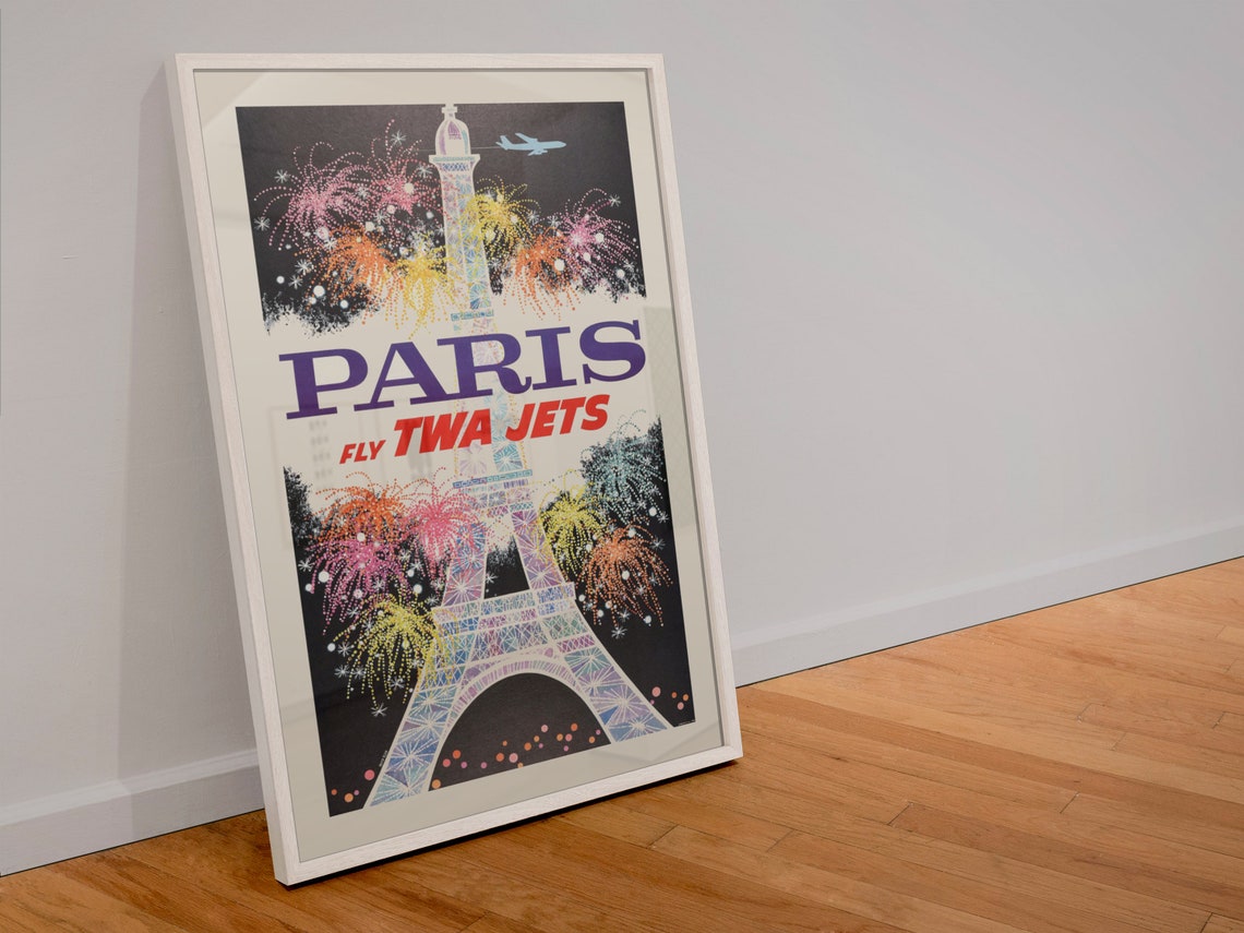 TWA Fly TWA Jets Paris Eiffel Tower Fireworks 1960s Airline Poster - Image 4