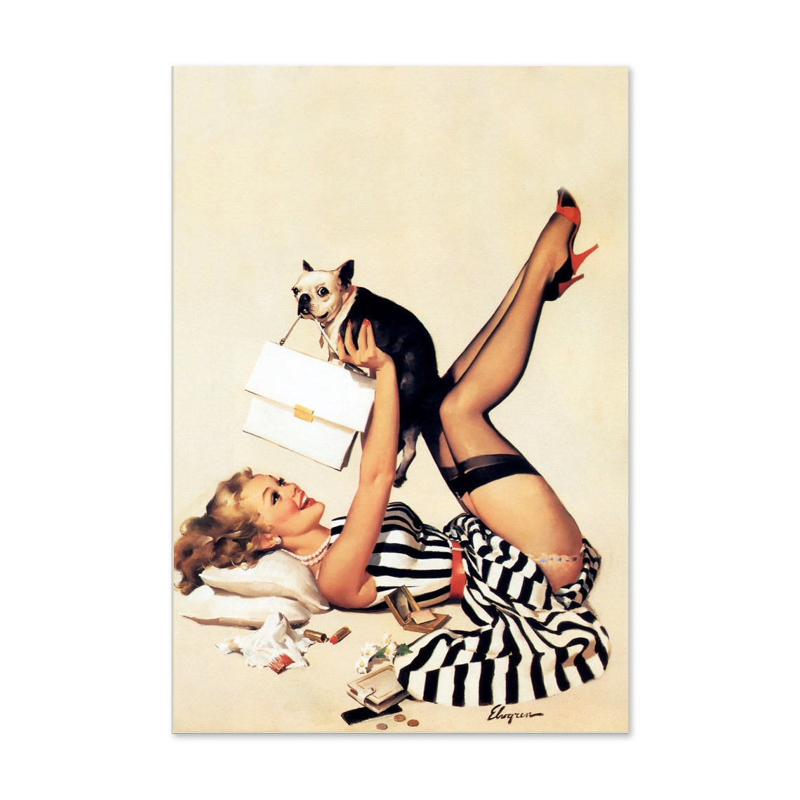 Gil Elvgren Pinup Girl With Playful Dog 1950s Style Retro Art Poster
