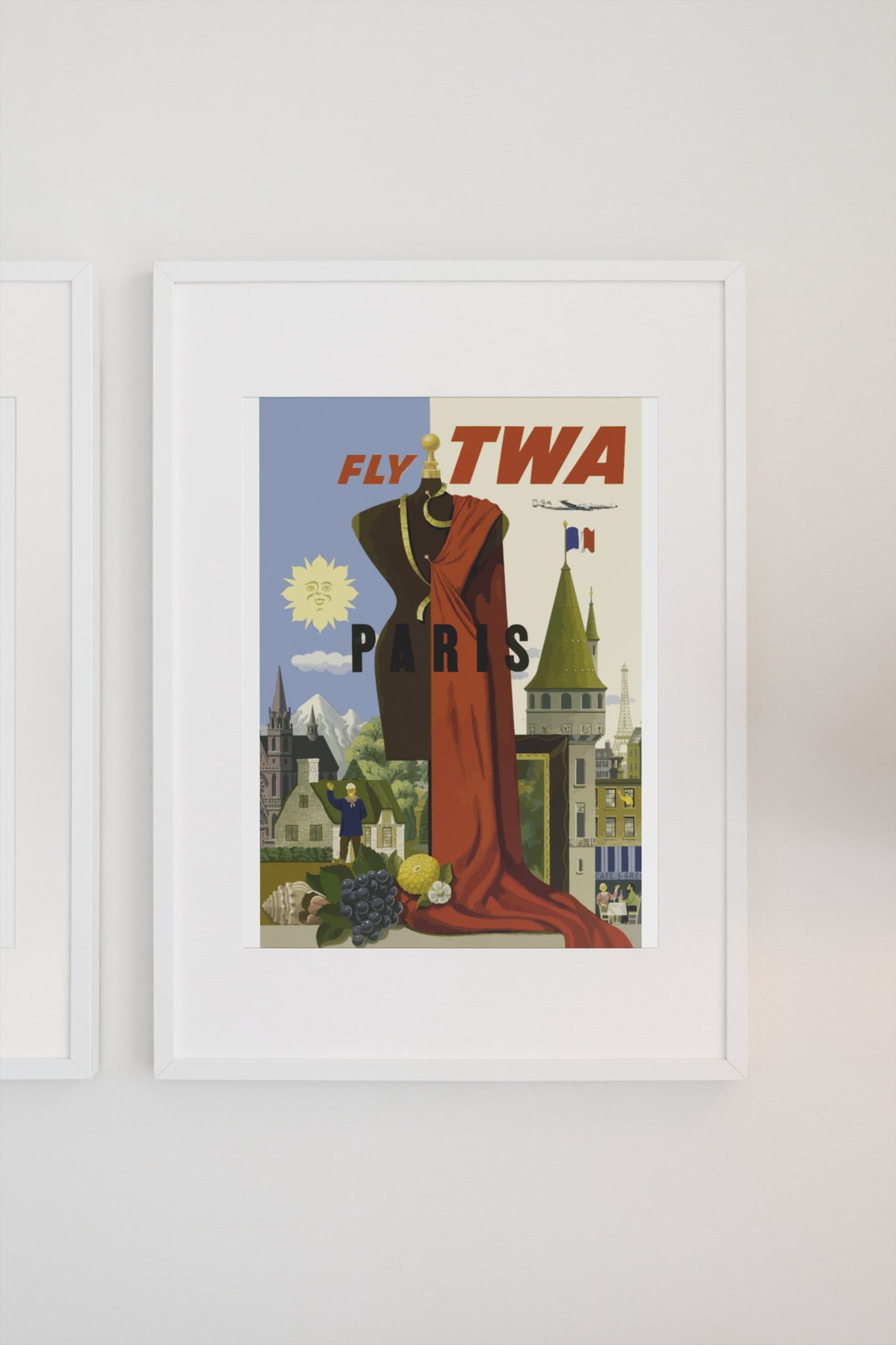 Paris Fly TWA Haute Couture Dress Form Vintage Airline Poster - Image 3