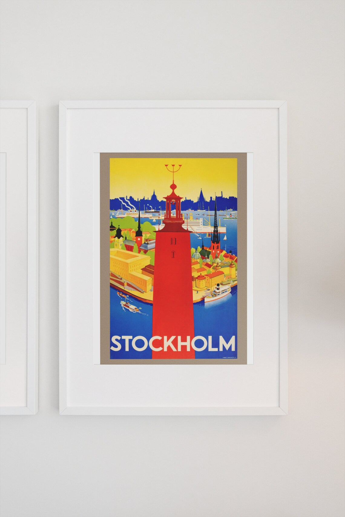 Stockholm Sweden Vintage Travel Poster City Hall Harbor View - Image 3