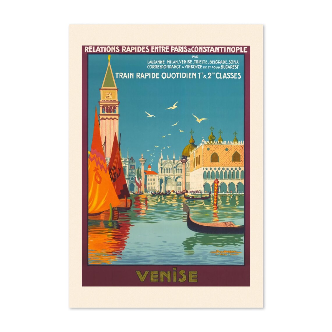 1921 Travel Poster Venise Venice Italy Vintage Style Travel Poster Classic Collection Art Print For Gifts And Wall Art Dcor