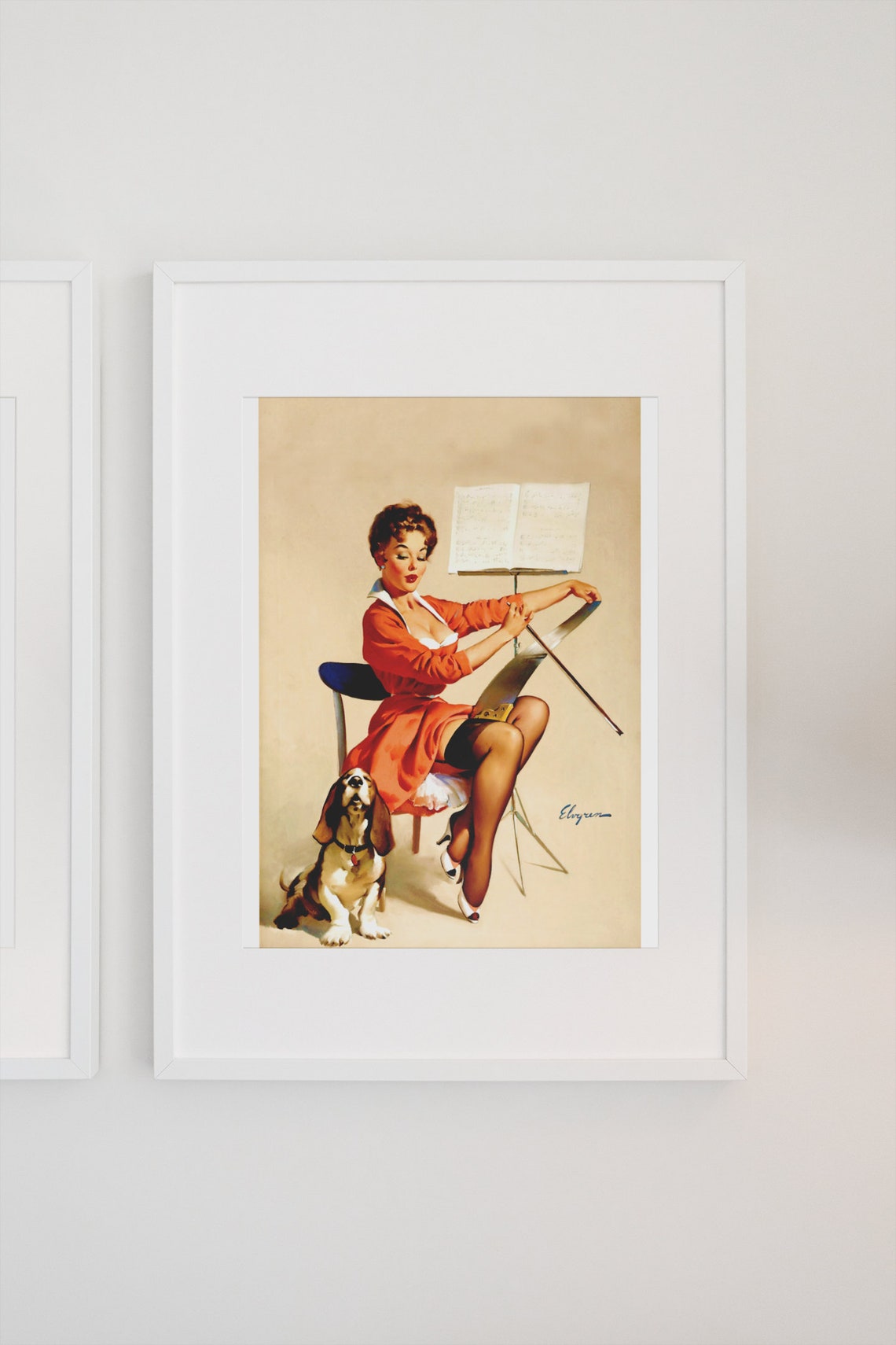 Gil Elvgren Puppy Love Musical Saw Basset Hound Dog Art Poster - Image 3